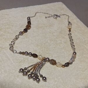 Elegant Silver and Brown Beaded Necklace